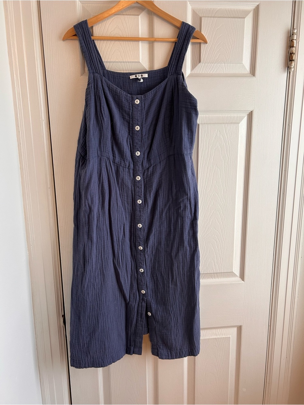 Button-Front Blue Sleeveless Midi Dress